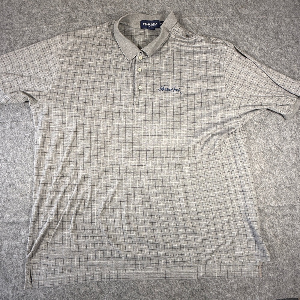 Polo Golf Ralph Lauren Polo Shirt Men XXL Grey Grid Shadow Creek Short Sleeve